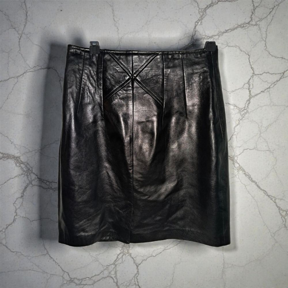 Erez Vintage 80's Leather Skirt Black Lined Sz 10 Side Zipper USA Made